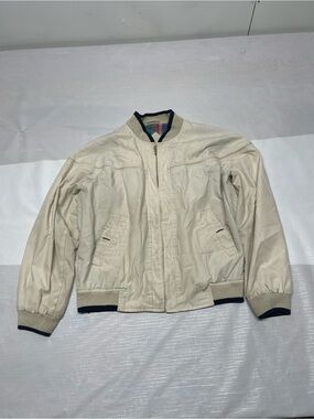 Cream Bomber Jacket with Contrast Navy Trim Sz:Small